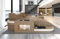 Ledersofa Wave L Form Ecksofa Sofa in Leder - mit LED Beleuchtung, verstellbare Kopfstützen, Recamiere/Lederfarben wählbar/Ausrichtung wählbar (Ottomane Links, Sandbeige-Weiß)