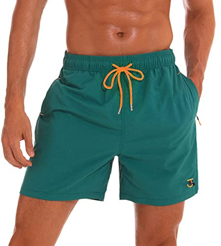JustSun Mens Swimming Shorts with Zip Pockets Swim Board Shorts Quick Dry Beach Shorts Swim Trunks Surf Shorts Mesh Lining Green Medium