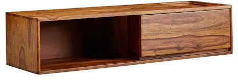 Wohnling Lowboard Hängend Sheesham Massivholz 108x25x34 cm TV-Schrank Braun, Design Fernsehtisch mit Stauraum, Fernsehschrank Wand Modern, TV-Kommode Fernsehkommode zum Aufhängen
