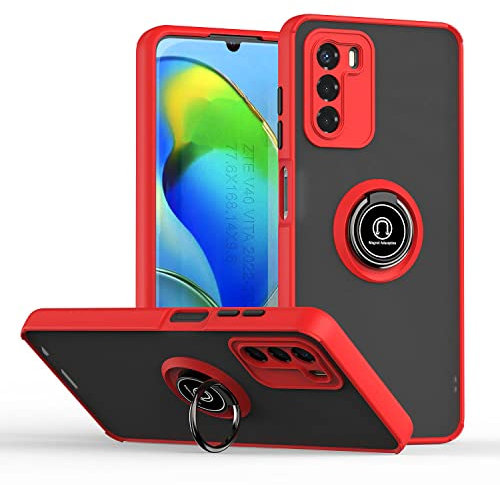 XINYEXIN Funda para ZTE Blade V40 Vita, Funda con Soporte de Anillo, TPU + PC Translúcido Anti- Arañazos Carcasa Protectora Antigolpes Case Cover - Rojo