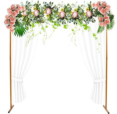 Arco per matrimonio, 2 x 2 m, porta ad arco rettangolare in metallo, con poggiapiedi, facile da montare, 6,6 x 6,6 piedi, arco quadrato in metallo per feste di matrimonio ed eventi (oro)