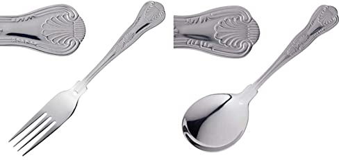 Olympia D683 12X Kings Table Fork 207mm 18/0 Stainless Steel Cutlery Kitchen & D688 Kings Cutlery Soup Spoon (Pack of 12)