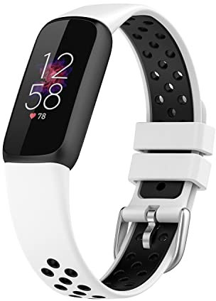 By Qubix - Kompatibel mit Fitbit Luxe - Silikon-Sportarmband - Größe: Large - Weiß + Schwarz - Kompatibles Fitbit Armband, Large, Silikon