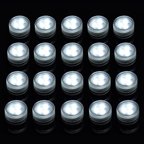 Mini Unterwasser Wasserdichte Led Lights - weiße Teelichter Batteriebetrieben, kleines Kerzenlicht für Halloween, Vase, Aquarium, Whirlpool, Party, Hochzeit Dekoration (20pcs ohne Fernbedienung)