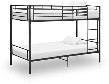JUNZAI Etagenbett, Hochbett, Baby Doppelbett, Babyhochbetten, Schwarz Metall 90×200 cm