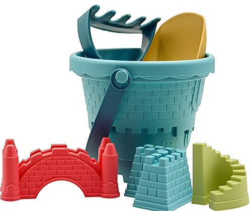 6 Pièces Jouets de Plage, Jouet de Sable Enfant en Forme de Château de Sable avec Seau Plage, Pelle Jeux de Plage Enfant Jeux Sable Cadeau pour Enfants Garcon Fille