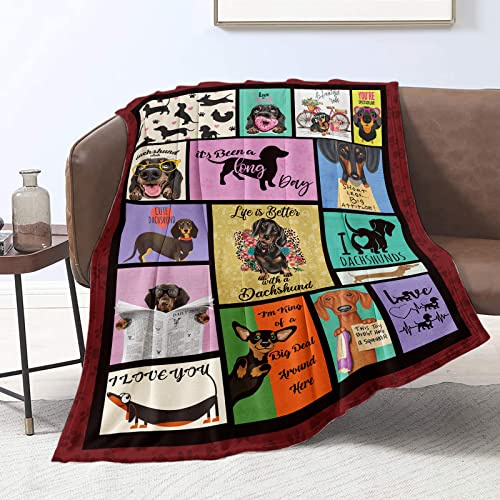 Dackel-Hundedecke für Kinder, niedlich, lustig, Flanell-Fleecedecke, Plüsch, leicht, Dackel, 3D-bedruckte Decke für Geschenke, Hundeliebhaber, Jungen, Mädchen, alle Jahreszeiten, Sofa, 101 cmx127 cm