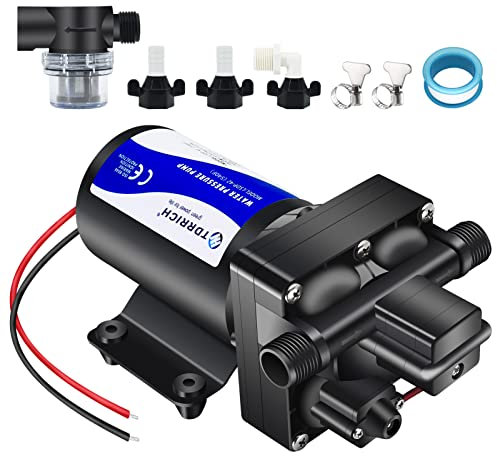 TDRRICH 12v Water Pressure Increase Booster Pump for RV,4-Chamber Self-Priming Diaphragm Pump for Boats 70 PSI,On Demand Water Transfer Washdown Pump with Strainer Filter for Marine Sprinkler Faucet