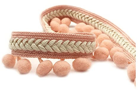 SHTGOI Pomponborte Bommelborte 5 Yards 12mm Pompon Borte zum Nähen Pom Poms Fransenborte Pompons Quaste Spitze Bommelband für DIY Basteln Kostüme Kleidung Vorhang Nähen Dekoration Dunkelpink