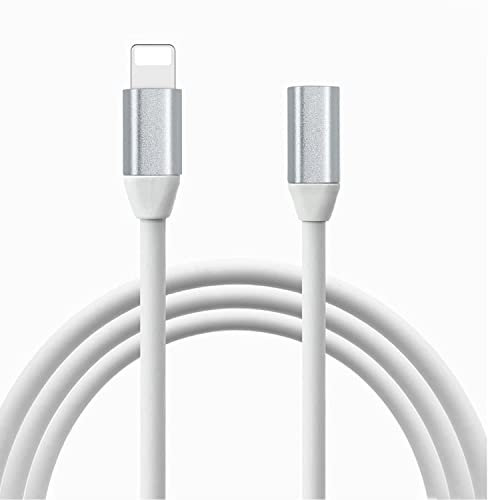 DingZan 1M/3.3FT Lightning Extender Cable, iOS Male to Female Cable Pass Audio Video Music Data and Power Charge, iOS Phone Extension Cable Adapter Made of White TPE and Sliver Aluminum