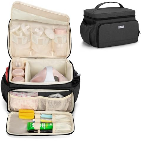 Luxja Breast Pump Bag for Spectra S1 and S2, Pumping Bag for Breast Pump and Extra Parts (Suitable for Home or Travel Use), Black