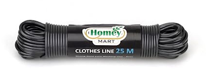 Corde à linge robuste en PVC résistant aux intempéries pour intérieur ou extérieur Gris 25 m