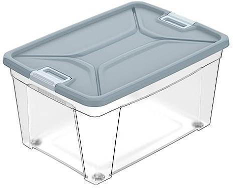 Contenitore in Polipropilene Multiuso Storage Box con Coperchio a chisura con clip (43 Litri - 56x39,5x29 cm, Grigio)