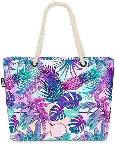 VOID Retro Palmen Ananas Pop Art Strandtasche Shopper 58x38x16cm 23L XXL Einkaufstasche Tasche Reisetasche Beach Bag