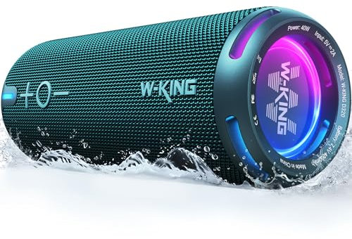 W-KING Portable Bluetooth Speaker, IP67 Waterproof Outdoor Speakers Wireless Loud, Customized EQ APP/Deep Bass, 360° Stereo Sound with Lights/V5.3/DSP/TF/AUX, 40W Party Boombox Shower Speaker for Home
