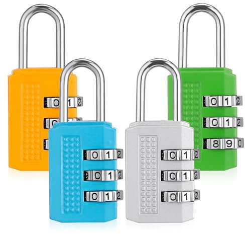 Fanshiontide 4Packs Luggage Locks 3 Digit Combination Padlock Codes with Alloy Body for Suitcase Travel Bag Gym Shed Bike Locks