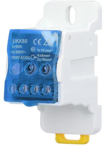 Morsettiera Distribuzione 80A, UKK-80A 690V Scatola di Distribuzione Morsettiera su Guida DIN Scatola di Giunzione di Alimentazione Universale, Dispositivo di Protezione del Microcomputer (Blu)