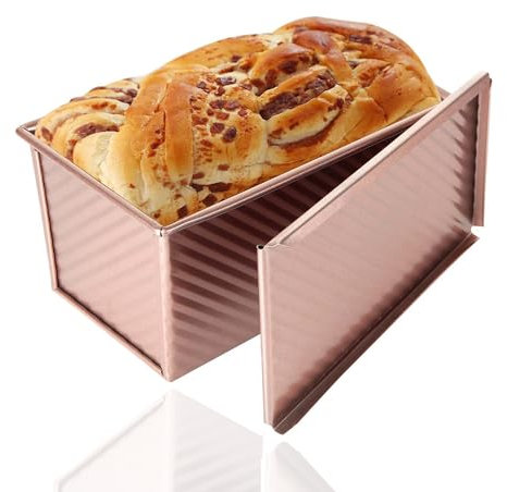 ieron Pullman - Molde para pan, 450 g, molde corrugado con tapa, sartenes antiadherentes para tostadas, sándwich, pasteles, hornear (20,5 x 11 x 10,2 cm)