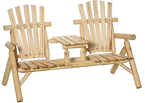 Outsunny Gartenbank mit Tisch, Gartenmöbel, Sitzbank, 2 Stühle, Massivholz, Natur, 157 x 88 x 103 cm