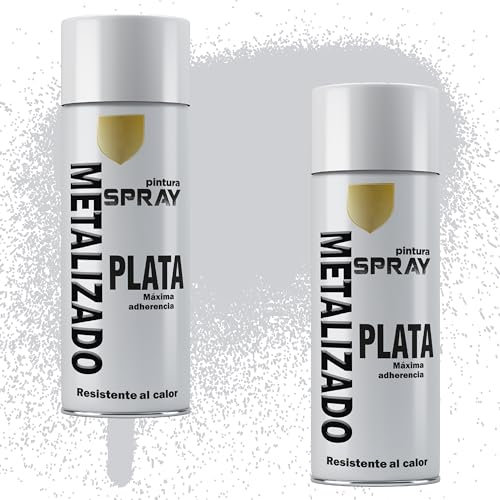 Etrexonline Pintura Spray Multicolor Profesional | 400ml | Adecuado para Metal, Madera & Plástico | Plata Metalizado | Secado Rápido | Paquete de 2