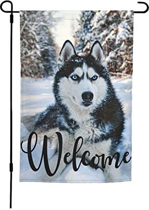 Bannerfahnen 30x45cm, Sibirischer Husky Hund Landschaftslustiger Tier Schnee Winter Druck Fahne Dekoration Hof Flaggen, Für Bauernhaus, Veranda