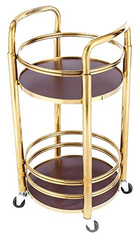dsmsdre Estantería Carro Madera Maciza Rueda De Goma De Titanio Vidrio Templado La Cocina Se Puede Mover con Barandilla Carga De 2 Niveles 25 Kg (Oro)