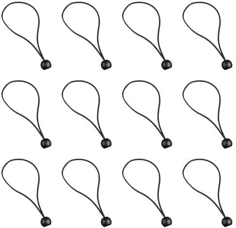 Tabanzhe 12Pcs Bungee Cords with Balls-Tarp Bungee Cord Ties for Tent Camping Banner Tarpaulin Holder Flag Poles,Durable Elastic Tie Down Straps(Black)