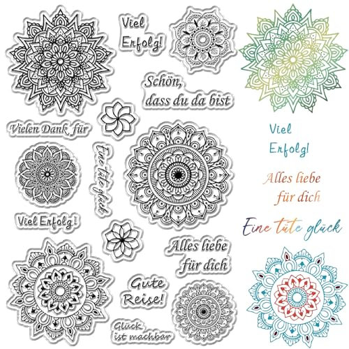craspire Floral Clear Stamps Deutsches Segenswort Mandala-Blume Wiederverwendbarer Poststempel Transparente Silikonstempelsiegel Für Die Erstellung von Tagebüchern Und Karten Dekorieren Scrapbooking