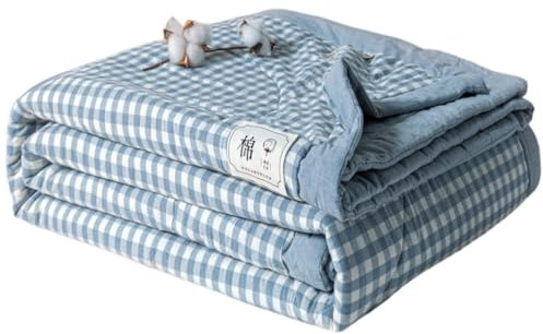 Surwin Tagesdecke Bettüberwurf Modern Plaid Gesteppt Steppdecke mit Kariert Muster Reversibler Weich Sommer Steppdecke für Doppelbett Einzelbett, Sofaüberwurf, Wohndecke (Blau Weiß,150x200cm)