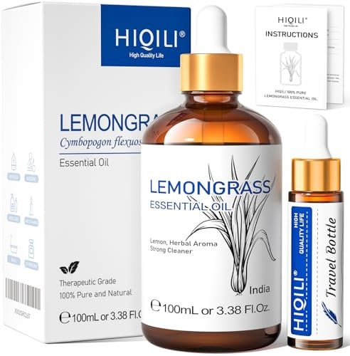 HIQILI 100ML Olio Essenziale di Lemongrass, 100% Oli Naturali Puri Non Diluiti