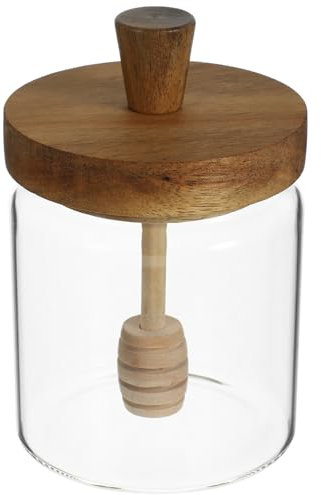 ABOOFAN Pot À Miel En Verre Transparent Avec Couvercle En Bois Et CuillèRe - RéCipient Pratique Pour Miel Sirop Et Confitures Design ÉLéGant Pour Cuisine