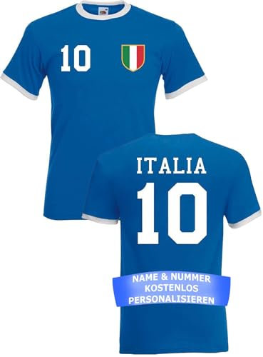 Herren T-Shirt Italien Trikot EM 2024 Italia mit eigenem Namen + Nummer - Blau M