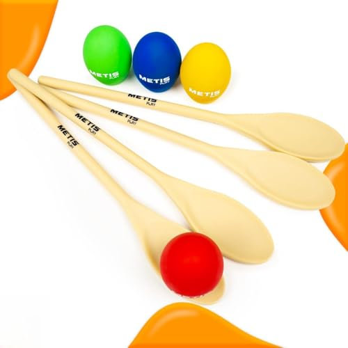 METIS Play Juego de huevos y cuchara [paquete de 4] | Clásico juego de carreras de equilibrio: cucharas de plástico resistentes y huevos de PVC, ideales para días deportivos y diversión familiar