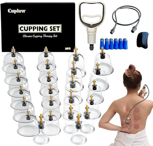 Cupluw Ensemble de ventouses 24 ventouses pour thérapie de massage, kit de thérapie chinoise avec magnétique, kit de ventouses professionnelles pour réduire la cellulite et soulager les douleurs