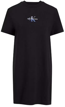 Calvin Klein Damen T-Shirt Kleid Gradient Monologo Tee Kurz, Schwarz (Ck Black), M