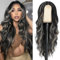 PORSMEER Lange Schwarz mit blond Highlights Wellig Perücke, 66cm Mittelscheitel Lockige Perücke Natürliche Hitzebeständig Synthetische Perücke für Frauen Tägliche Party