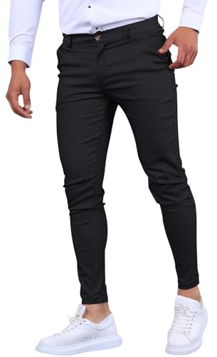 Pantalons de costume noirs pour hommes en coton, pantalons habillés extensibles, pantalons de travail slim à jambes étroites, pantalons de jogging légers, bas de survêtement à taille extensible