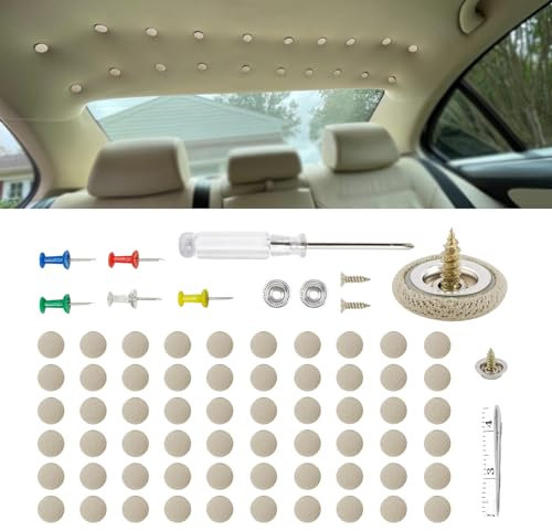 WINUERK Lot de 60 broches pour tête de voiture, kit de réparation de toit de voiture, boucle de réparation de bâche de plafond intérieur, kit de remplacement de pavillon adapté pour voiture (Beige,