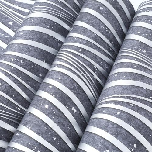 Tarwanear Dark Grey Wallpaper Wave Stripes Thick Textured Wallpapers Non-Woven 3D Modern Print Embossed Stripe Feature Wall Papers Roll for Livingroom Bedroom Lounge Hallway