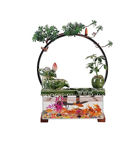GLigeT Acuarios Pecera de Cristal con círculo de luz, pecera Que Fluye, Acuario de Cristal Transparente Rectangular, Adornos for el hogar, Decoraciones de Oficina Peceras