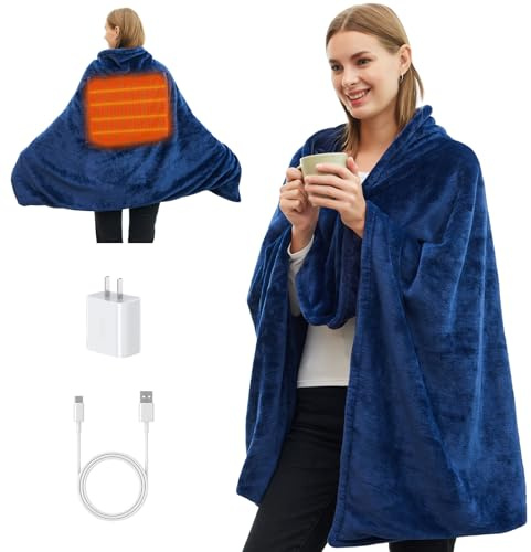Portable Cordless Heated Blanket for Stadium, Rechargeable USB Heated Throw Blanket for Outdoor, 3 Heat Settings Electric Heated Blanket for Office, Camping, 58”x 38” (Battery Pack Not Included)