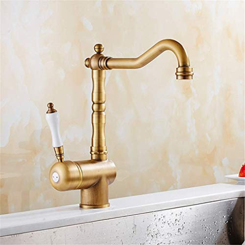 Küchenspültisch-Mischbatterie, Küchenarmatur, antiker Messing-Spültisch-Mischbatterie, 360-Grad-Drehung, Küchenmischbatterien, Deckmontage, weißer Keramik-Einzelgriff, Retro