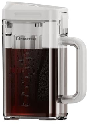 Maestri House Compact Cold Brew Coffee Maker, 41oz Iced Tea and Coffee Maker Brewer Space Saving Tritan Pitcher, 350 Mesh Filter, 100% Leak-Proof