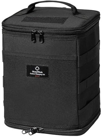 Thous Winds Tactical Storage Bag, Collapsible Outdoor Lantern Carry Case, 9.6L Polyester Fabric Bag for Camping Backpacking Travel Organizer, Black