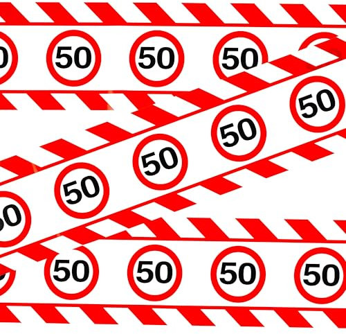 50 Geburtstag Deko Absperrband Verkehrszeichen rot/weiß - Originelle Geburtstagsdeko 50 für einen gelungenen 50 Geburtstag Frau oder Mann - Tiwoca