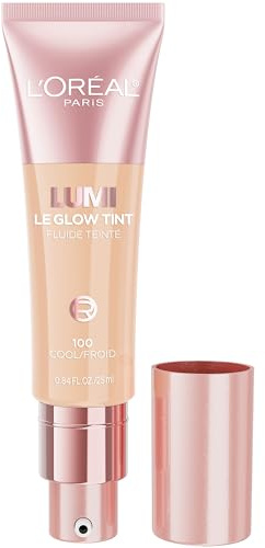 L'Oreal Paris Lumi Le Glow Tint Fluide Teinte, Lightweight Fluid Tint That Glow Like An Illuminator & Cover Like A Foundation, Cool/Froid 100, 0.85 Fl Oz