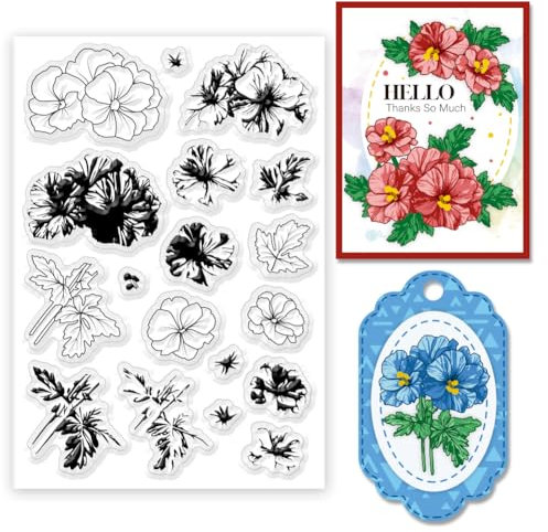 ORIGACH Silikonstempel Geranien Blumen Stempel Für Die Kartenherstellung Gummistempel Transparente Stempel Für Papier Basteln Journaling Und DIY Scrapbooking