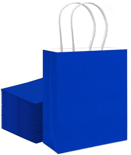 qiqee 30 mittelgroße Geschenktüten mit Griffen, Großpackung, 27,9 x 12,7 x 20,3 cm, Diamantblau, vielseitig einsetzbar (mittlere Größe)