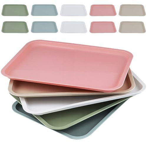 KEILEOHO 15PCS 30 x 23cm Plastic Colourful Serving Tray, Small Fast Food Trays for Cafeteria Restaurant, 5 colors