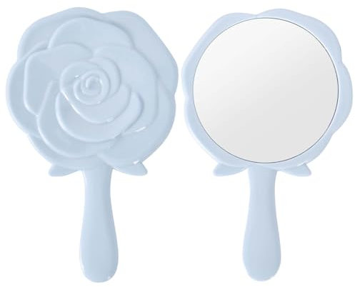 Disnace Miroir à Main en Forme de Rose, Miroir de Maquillage à Main, Portable, Léger, Compact, Vintage, Bleu, 12.5L x 7.8L cm